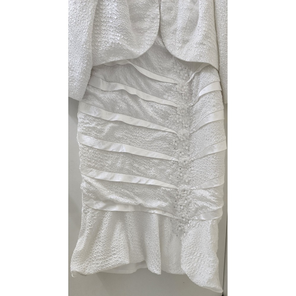 Nina Nischelle White Textured Matelasse Dress and Blazer Set Floral Applique 20 - Picture 2 of 12
